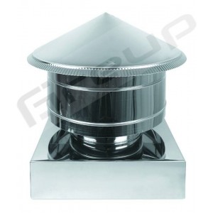 Απόληξη Καπναγωγού αντιανεμική, με τετράγωνη βάση από Ανοξείδωτο Χάλυβα AISI 304 BA, πάχους 0,40 ή 0,50 mm. AC-CAF-304