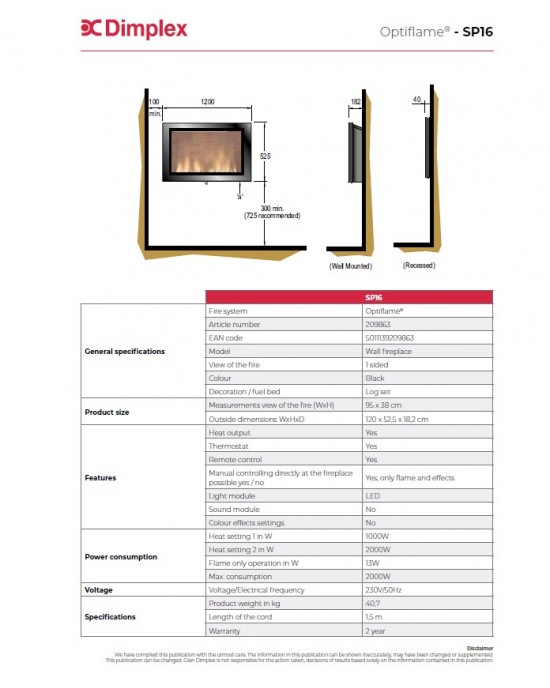 Ηλεκτρικό Τζάκι Dimplex SP16 LED